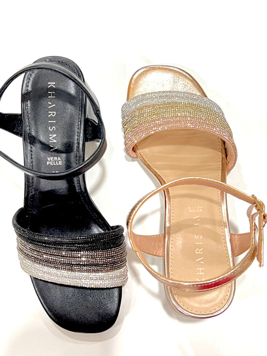 Sandalo Kharisma Donna Strass Oro-Nero 7499