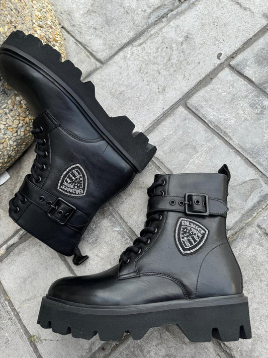 Anfibio Blauer Donna Nero Con Fibbia E Logo Brillantino F3EA01