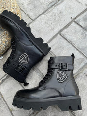 Anfibio Blauer Donna Nero Con Fibbia E Logo Brillantino F3EA01