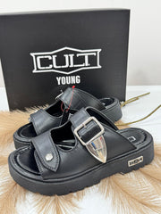 Sandalo Ciabatta Cult Donna Nero Doppia Fibbia T-273