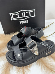 Sandalo Ciabatta Cult Donna Nero Doppia Fibbia T-273