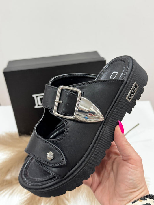 Sandalo Ciabatta Cult Donna Nero Doppia Fibbia T-273