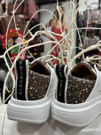 Alexander Smith Donna in pelle bianca e tallone marrone con strass