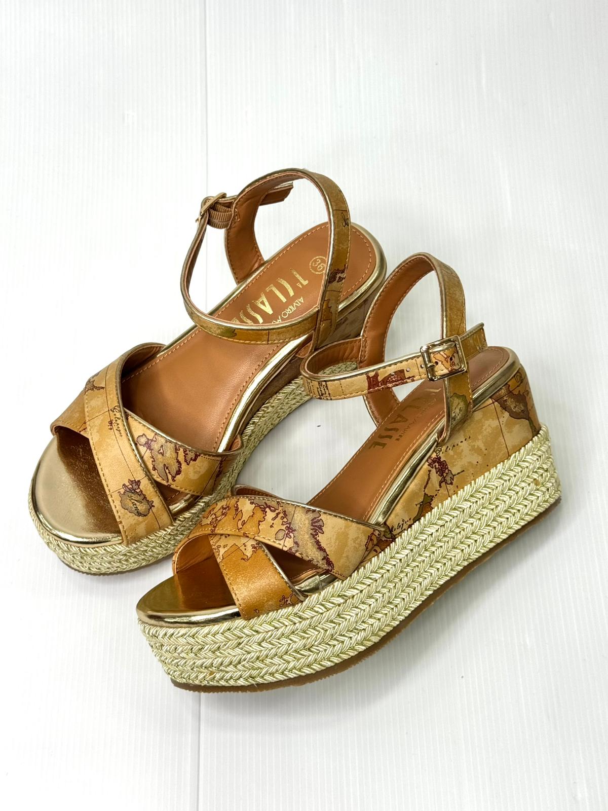 Sandali Alviero Martini Donna stampa Geo Classic con zeppa in corda Z 0805 820B